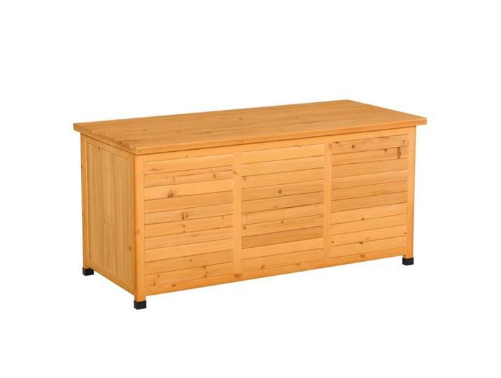VLIVRA Coffre de jardin en Bois avec Grand Espace de Rangement Couvercle à Charnières avec Chaînes Jaune 127 × 56 × 60 cm