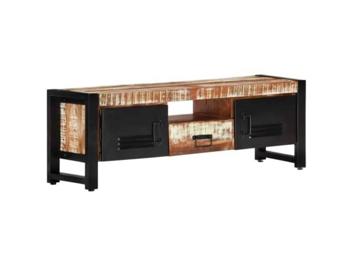 KUPTYERFG TV-Schrank 120x30x40 cm Massivholz Altholz TV-Board Lowboard Rustikales Lowboard aus Massivholz mit Eisenrahmen, 3 Fächern & Schublade für Wohnzimmer und Schlafzimmer.