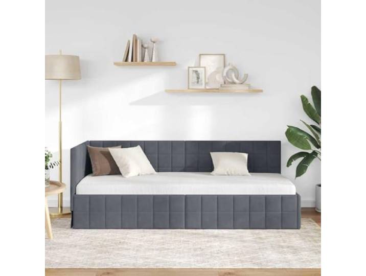 KTHLBRH Eck-Bettrahmen, dunkelgrau, 80 x 200 cm, Samt Platzsparendes L-Design, Holz- und Metallrahmen, verstellbares Kopfteil, Sofabett