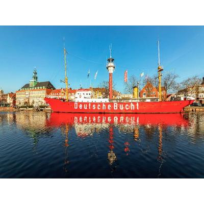 CALVENDO Puzzle Blick zum Feuerschiff in Emden | 1000 Teile Lege-Größe 64x48cm Foto-Puzzle für glückliche Stunden