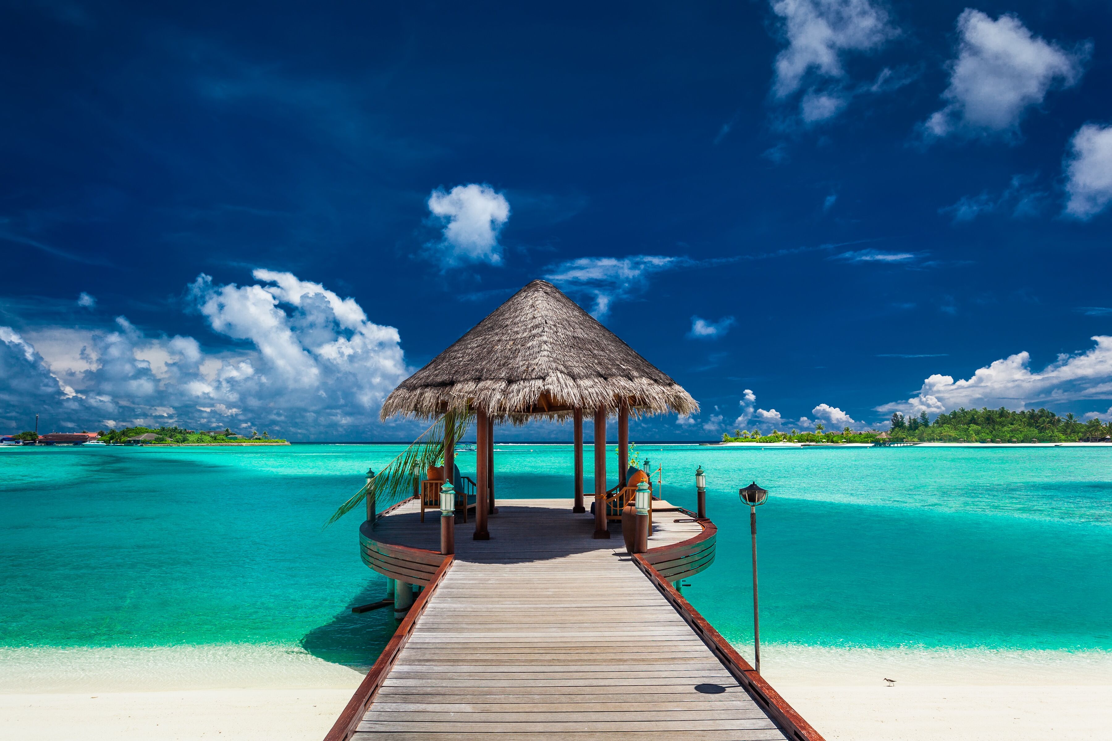 Fototapete PAPERMOON "Boat Jetty Maldives", bunt, B:2,5m L:1,86m, Vlies, Tapeten, Fototapete bunt B/L: 2,5m x 1,86m, Bahnen: 5 Stk.