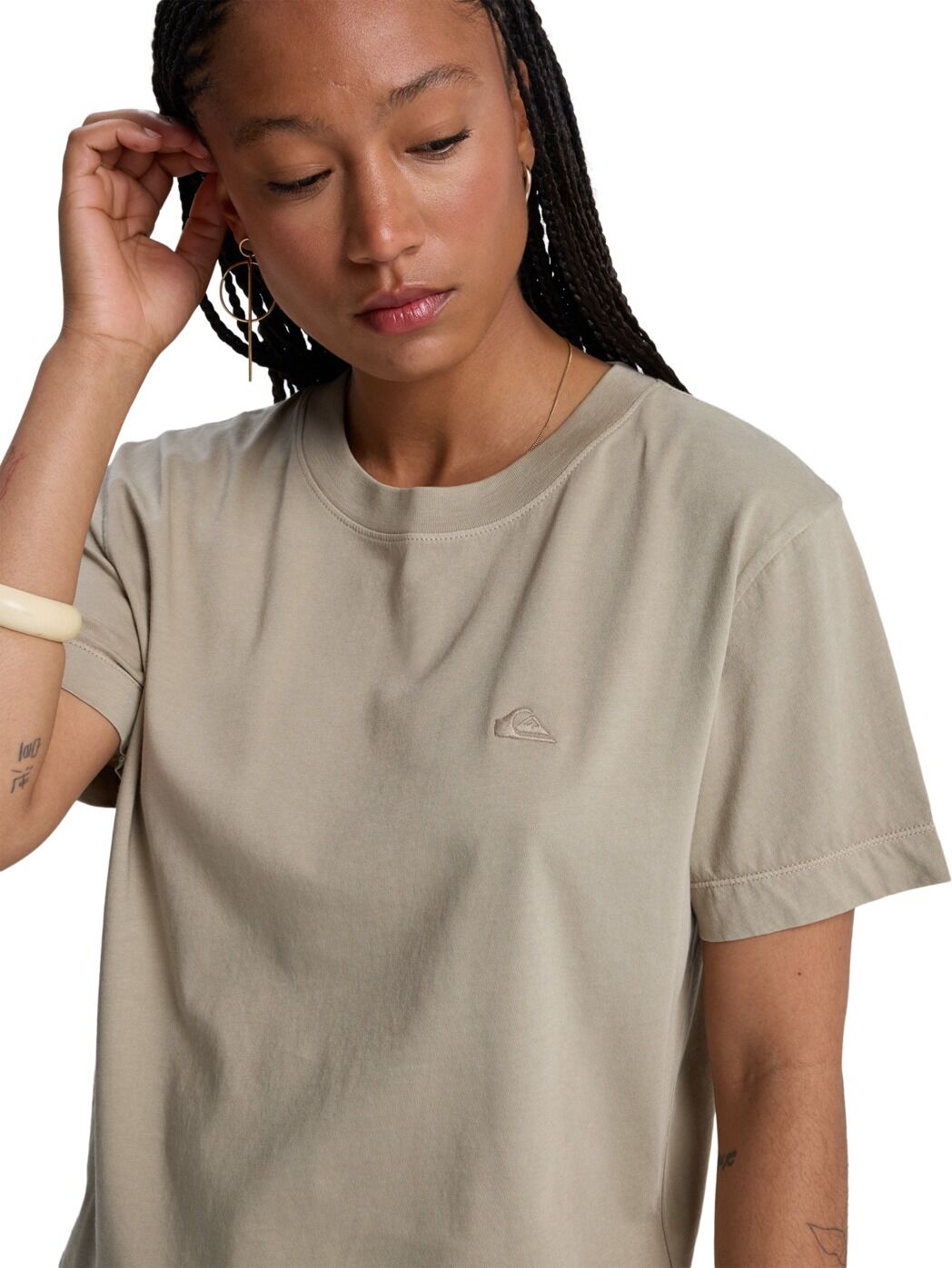 T-Shirt QUIKSILVER "Essential", Damen, Gr. L, beige (seneca rock), Obermaterial: 100% Baumwolle., Shirts T-Shirt seneca rock L