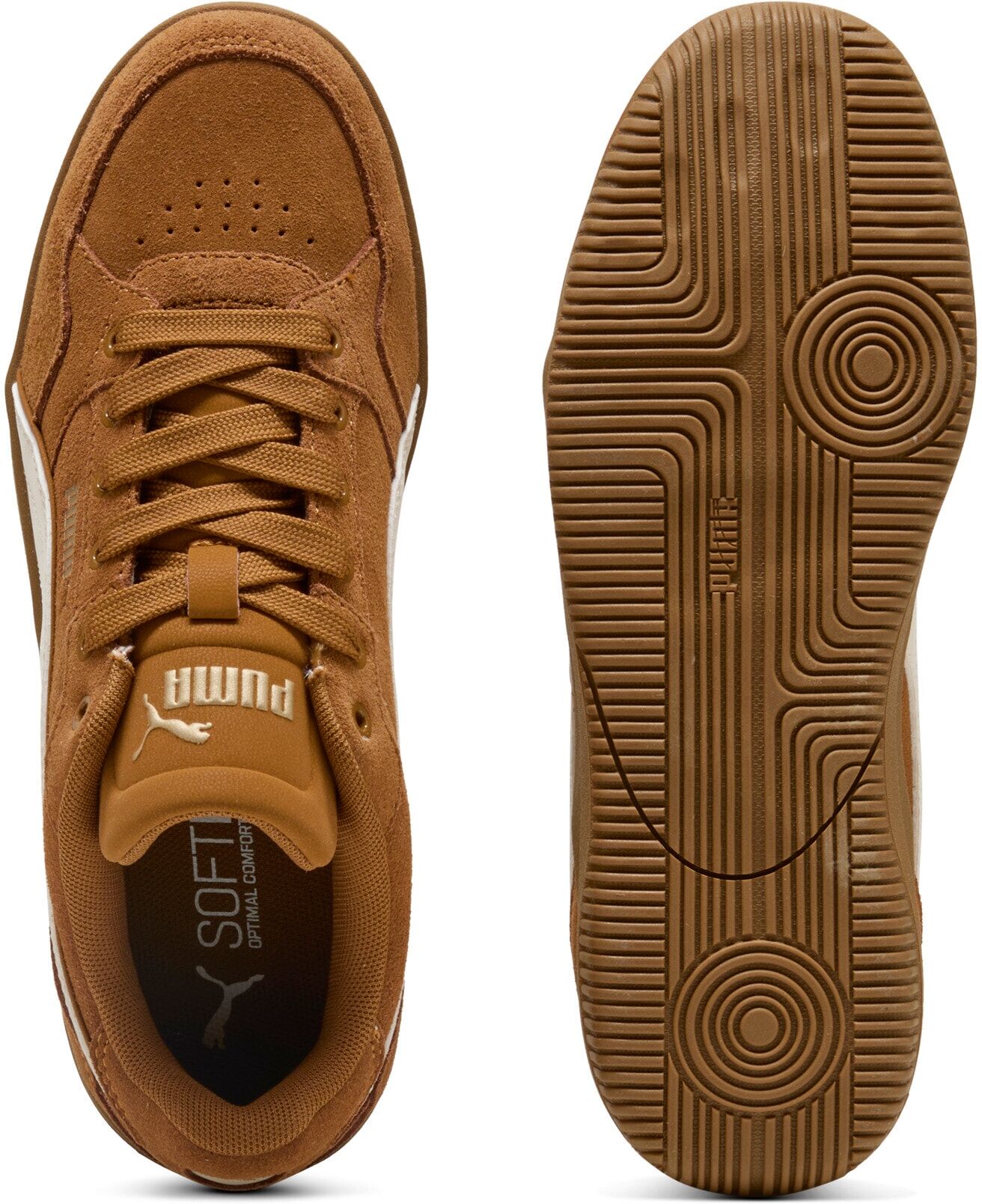 Sneaker PUMA "K-MODA SD", Damen, Gr. 40,5, Textil, braun (kona braun, alpine snow, puma gold), Leder, mehrfarbig, Schuhe Sneaker, für sportliche Streetwear, mit Lederobermaterial, mit Gummilaufsohle kona braun, alpine snow, puma gold 40,5, Textil