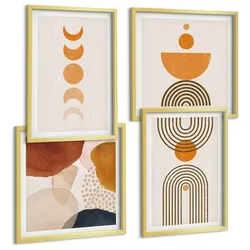 BILDER SET 4er Set - 50x50 cm & 40x60 cm Goldrahmen - Boho-minimalistische Dekorationen