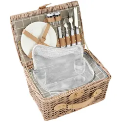 TecTake GmbH Picknickkorb Langeoog für 2 Personen, mit Kühlfach & Zubehör - braun