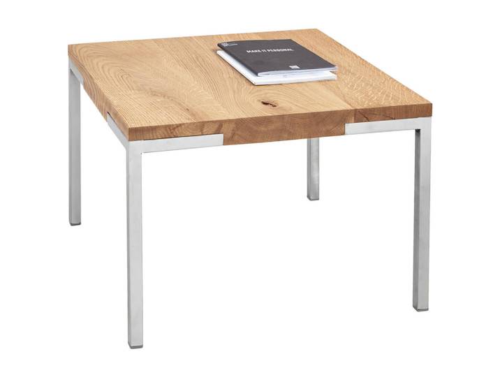 Novel Couchtisch, Eiche, Edelstahl, Holz, Metall, Eiche, massiv, quadratisch, eckig, 50x34x50 cm, Wohnzimmer, Wohnzimmertische, Couchtische, Couchtische Metall