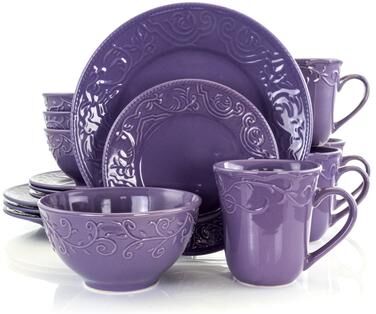 Elama Lavender Field 16-Piece Dinnerware Set
