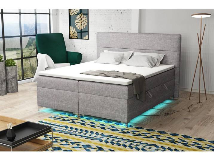 Fun Möbel Boxbett Schlafzimmerbett CANELA inkl. LED-Beleuchtung (In 5 verschiedenen Stoffen, Inkl. Topper), Inkl. Bettkasten
