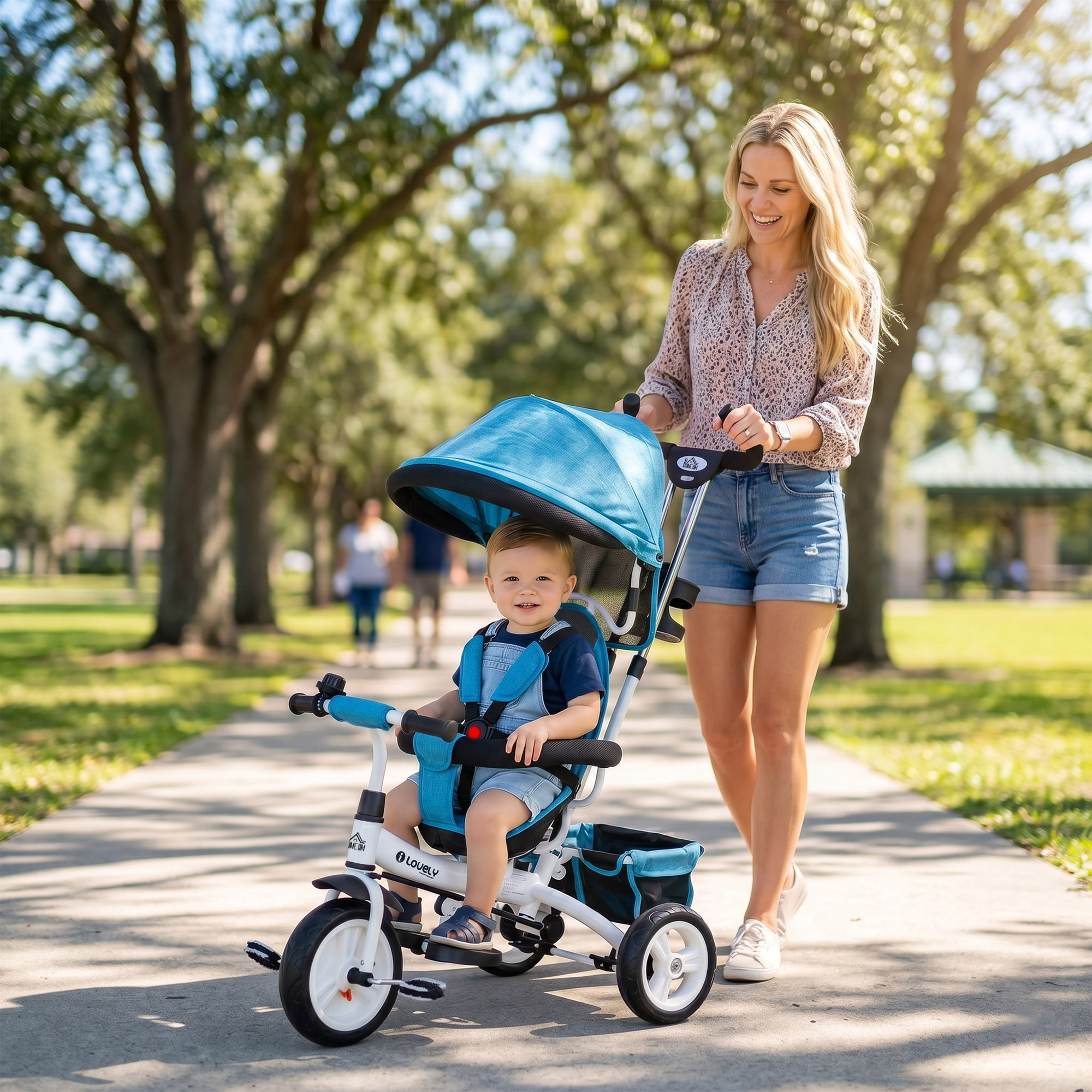 Homcom Triciclo per Bambini con Maniglione 6 in 1, Tettuccio Regolabile e Cintura di Sicurezza, Età 1-5 Anni, Blu   Aosom Italy