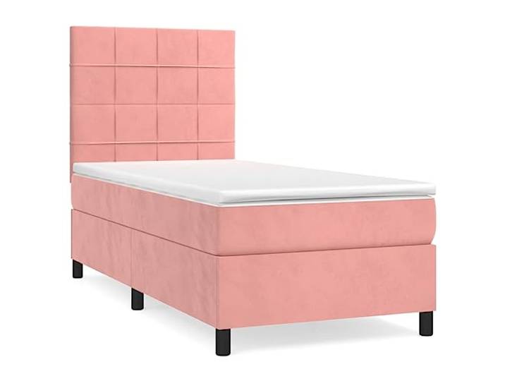 PUGYNBK Boxspringbett, Samt, Rosa, 90 x 200 cm, mit Matratze Verstellbares Kopfteil, Taschenfedern, mittlere Festigkeit, hautfreundlicher Bezug aus Leder, inklusive Anleitung (evtl