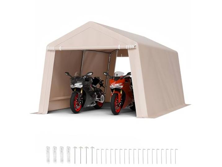 VEVOR Abri de Jardin\, 305x458 cm\, Tente de Rangement\, avec Double Porte à Fermeture Éclair Enroulable\, Abri de Stockage Portable Robuste\, Garage Extérieur pour Motos\, Vélos\, Outils de Jardin\, Beige