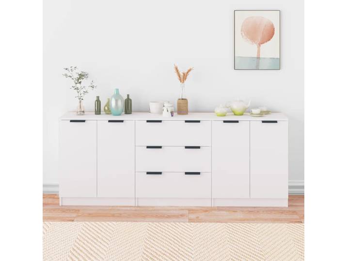 vidaXL 3-tlg. Sideboards Weiß Holzwerkstoff