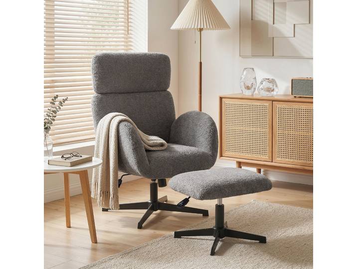 HOMCOM Fauteuil Pivotant Réglable avec Repose-Pieds Gris
