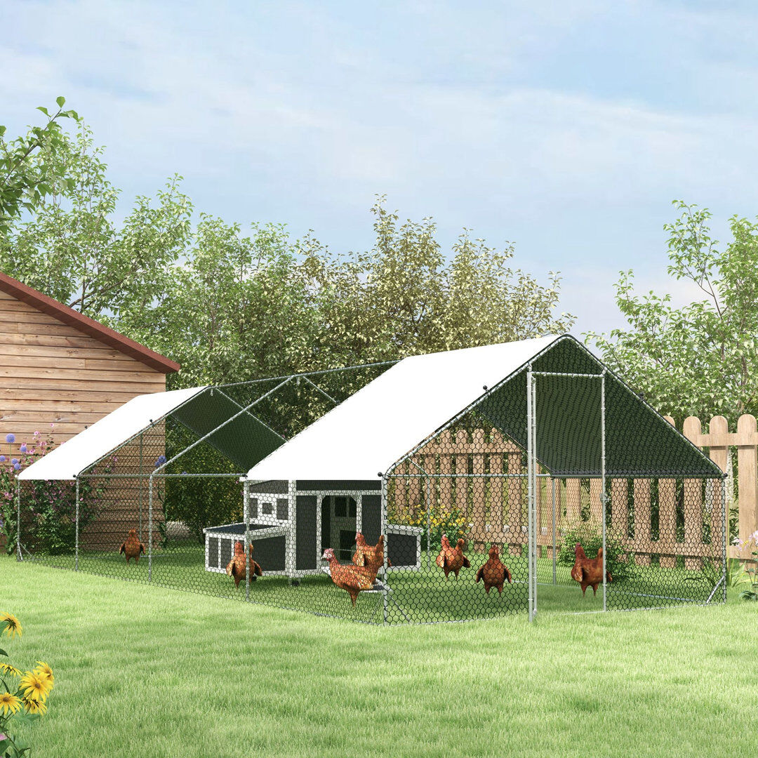 Archie & Oscar Walk In Chicken Run Large galvanised Chicken Coop with Cover 3 x 8 x 2m Silver