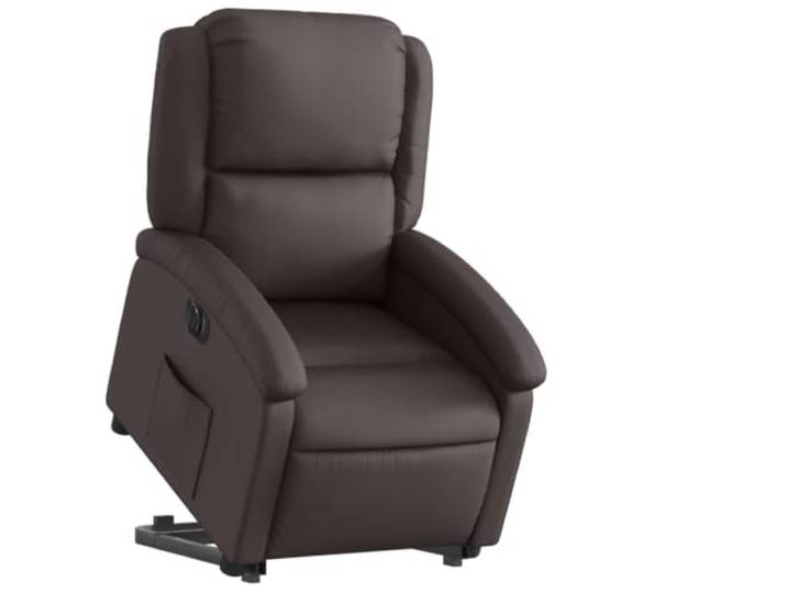 Relaxsessel mit Aufstehhilfe Elektrisch Dunkelbraun Echtleder Maximale Neigung 135 Grad, Rahmen aus Holz und Metall, maximale Belastung 110 kg pro Sitz, seitliche Tasche