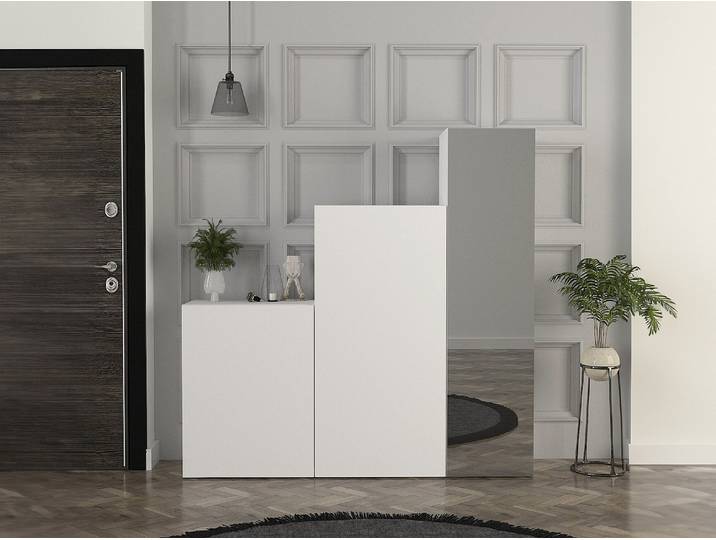 Kleiderschrank mit 3 Türen - beliebig kombinierbar - Mit Spiegel - 160 cm - Weiß - TELEZA