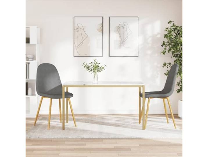 KTHLBRH Esszimmerstühle 2 STK Hellgrau Samt mit Goldbeinen Schaumstoffpolsterung, verchromte Goldbeine, belastbar bis 110 kg, minimalistisch-elegant
