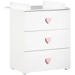 Baby Price BABYPREIS Neue Basic Kommode mit 3 Schubladen - Rosa Herzknöpfe