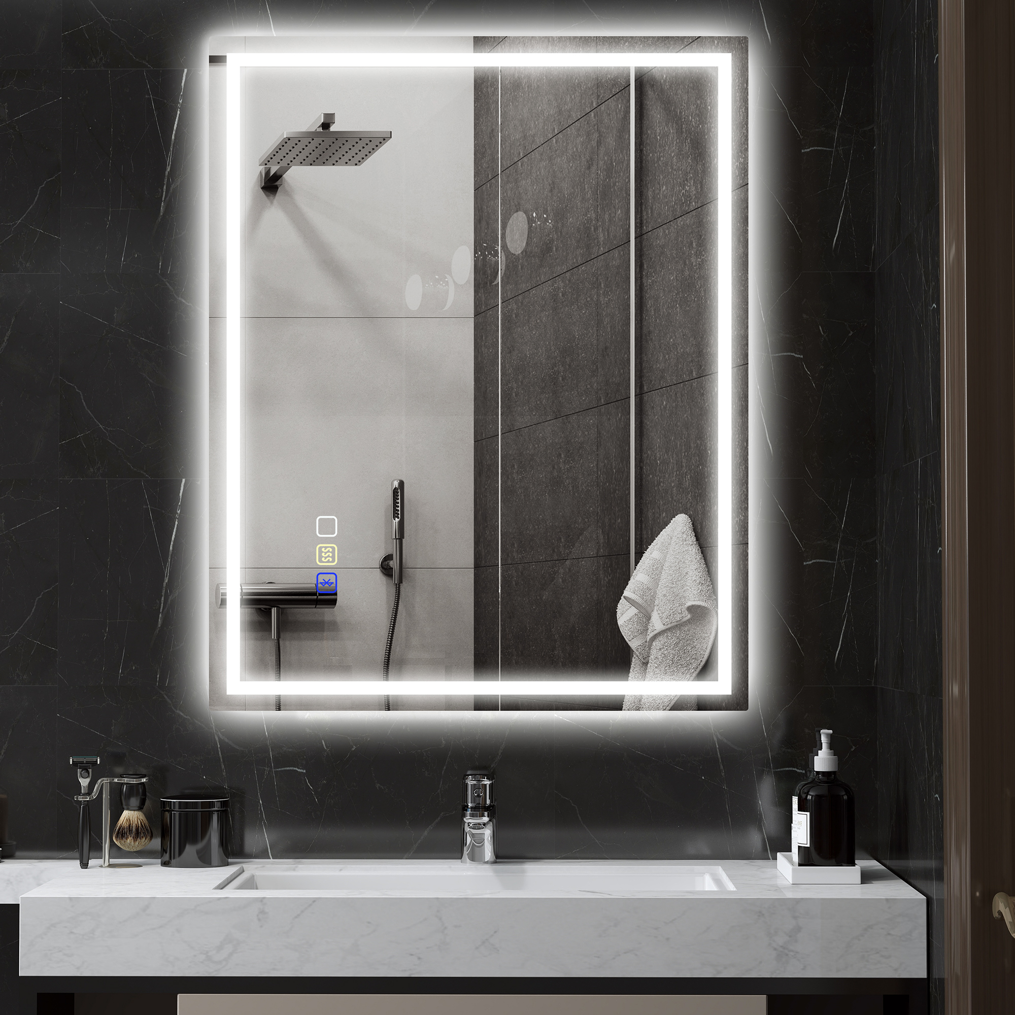 Homcom Specchio Bagno Antiappannante con Luce LED Regolabile, Speaker Bluetooth, Pulsanti Touch, 80x100 cm   Aosom Italy