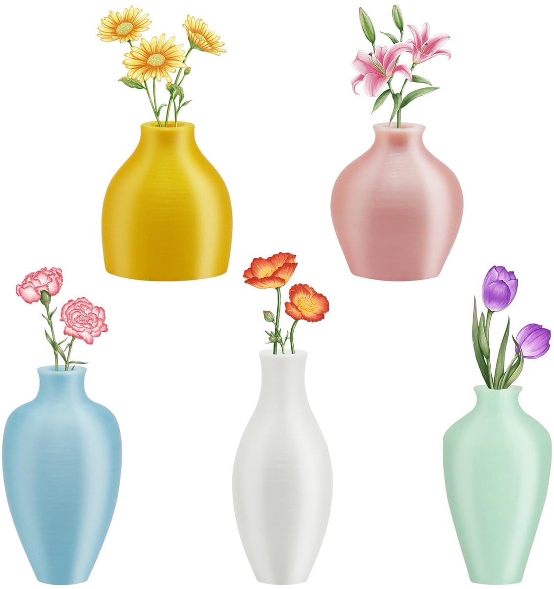 Dailygoods Set van 5 Plastic Mini Plantenvaasjes Koelkastmagneten voor Keukendecoratie