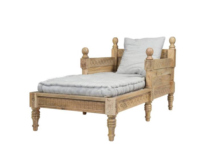Recamiere POBRI Sessel Antik Barock Design Holz & Leinen Chaiselongue