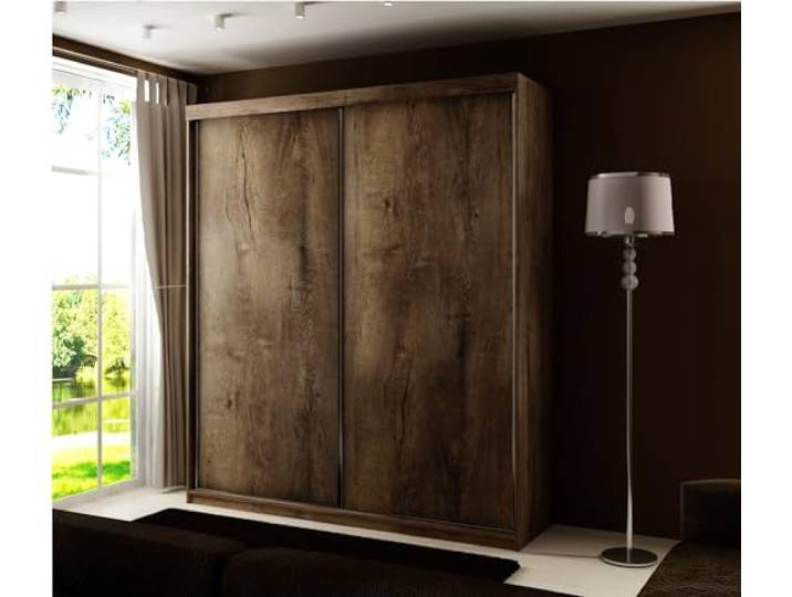 KIER FURNITURE Schiebegarderobe - Schrank Schlafzimmer – Schlafzimmerschrank – Wardrobe Bedroom – Kleiderschränke – Kleiderschrank Esche Dunkel – 150x200x62 cm
