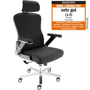 CLOUVOU Bürostuhl PowerSeat, schwarz, Stoff / Netz, mit Kopfstütze, bis 200 kg