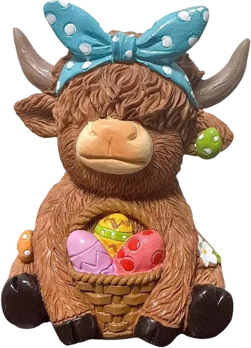Charmant Hars Koe Beeldje voor Lentethema Decoratie - Multicolor - 10 x 8 cm