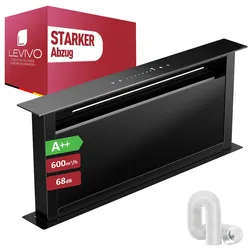 Levivo A++ Downdraft Dunstabzugshaube 90cm Umluft & Abluft mit 600 m3/h Luftleistung, versenkbare Abzugshaube mit 2 Aktivkohlefiltern, 2 Fettfilter, 8 Stufen