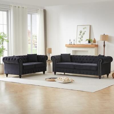 GDFStudio - 5-Seat Pine Wood Frame Soft Sofa with Tufted Buttons for Living Room & Office