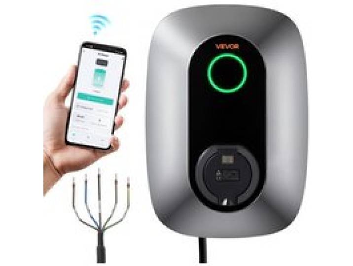 VEVOR Borne de Recharge Véhicule Électrique 11 kW Chargeur Triphasé Type 2 pour Voiture Électrique Hybride Rechargeable, Domestique 400 V CA Courant 16 A, Contrôle Intelligent APP, Voyant LED, IP54