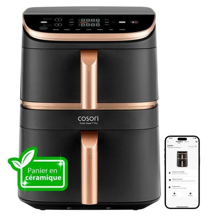 Cosori Turbo Tower Pro Smart Airfryer - 10,8L Capaciteit - 2 Tanks - 7 Programma's - 2630W - Zwart
