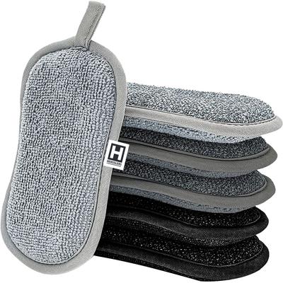 Mikrofasertuch HENSSLERS "2in1", grau (grau, schwarz), B:10cm H:10mm L:16cm, gewebt, Mikrofaser, Putztücher, 2 unterschiedliche Mikrofaserseiten