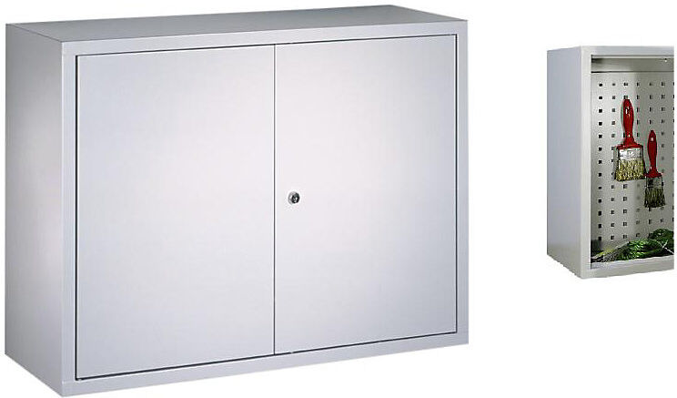Hängeschrank, Höhe 600 mm, mit Vollblechtür/en, Breite 800 mm, gelochte Rückwand, grau Pavoy