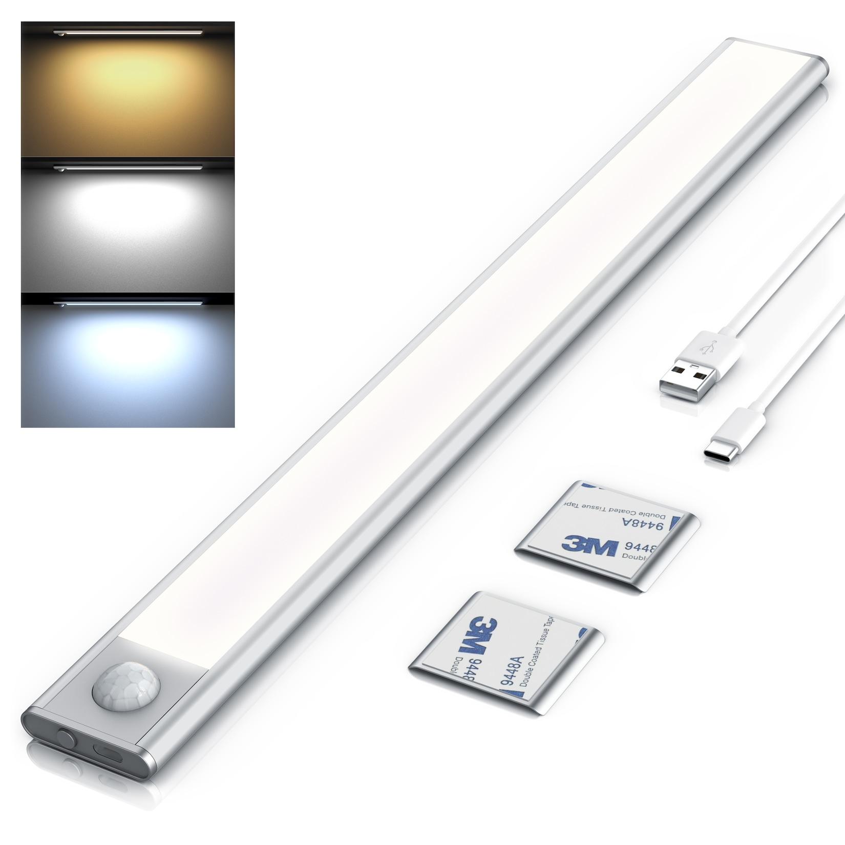 Brandson LED Unterschrankleuchte mit Bewegungsmelder, Akku, 3 Lichtfarben Warmweiß Neutralweiß Kaltweiß, dimmbar, SMD LED, Unterbau und Nachtlicht