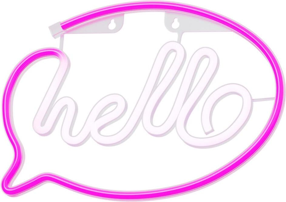 Forever Light Neon LED-lamp HELLO met vleermuismotief, roze en wit, model FLNE15 met USB-aansluiting