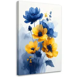 WANDBILD, Blaue und gelbe botanische Blumen