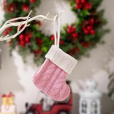 Inspired Deals Cozy Mini Knitted Christmas Stockings For Tree Decor, Party Favors & Holiday Gift Display pink