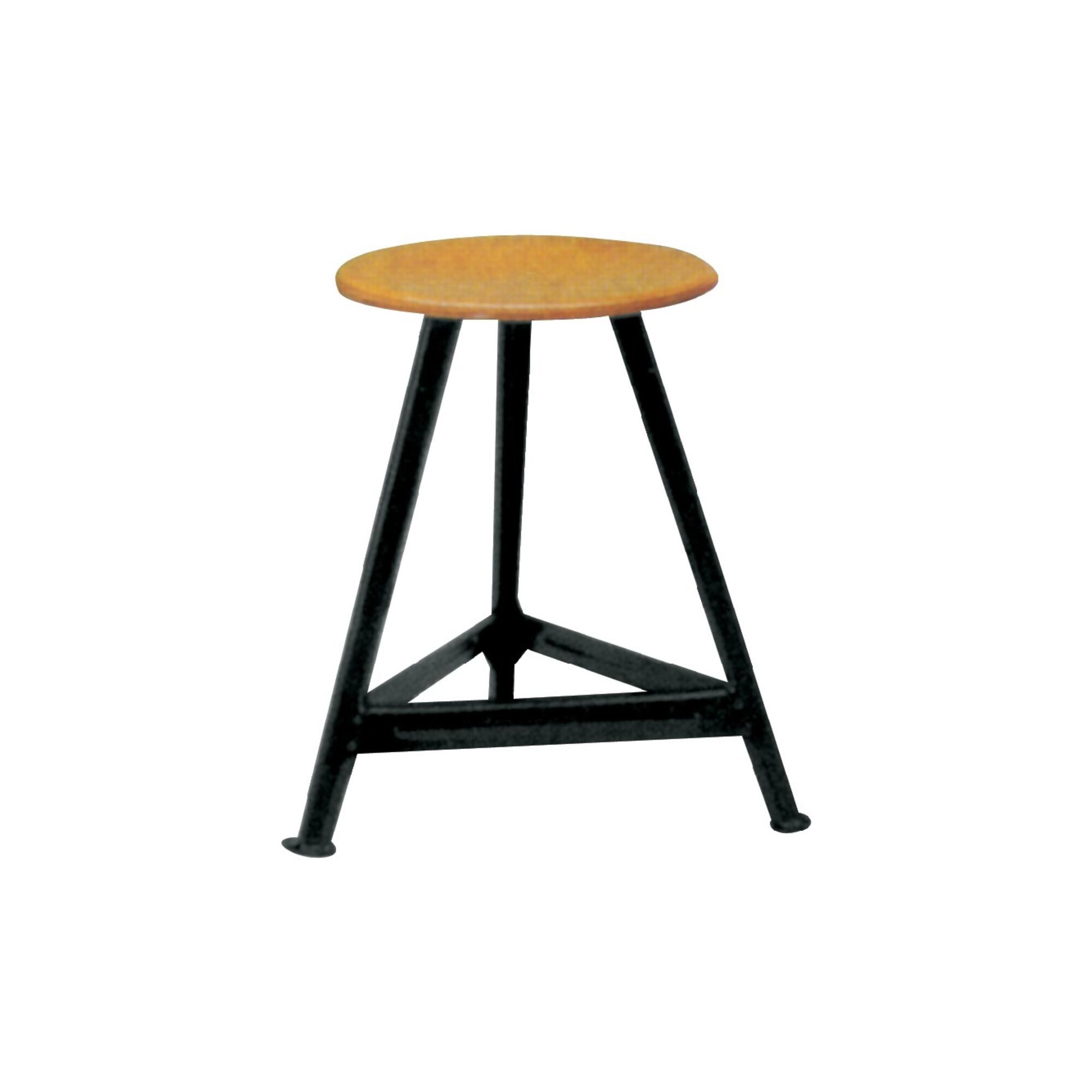Bandstahlhocker Holz Rundsitz, RAL 9005 Dreibein, Höhe 500 mm Sitzfläche D 350 ; E/D/E