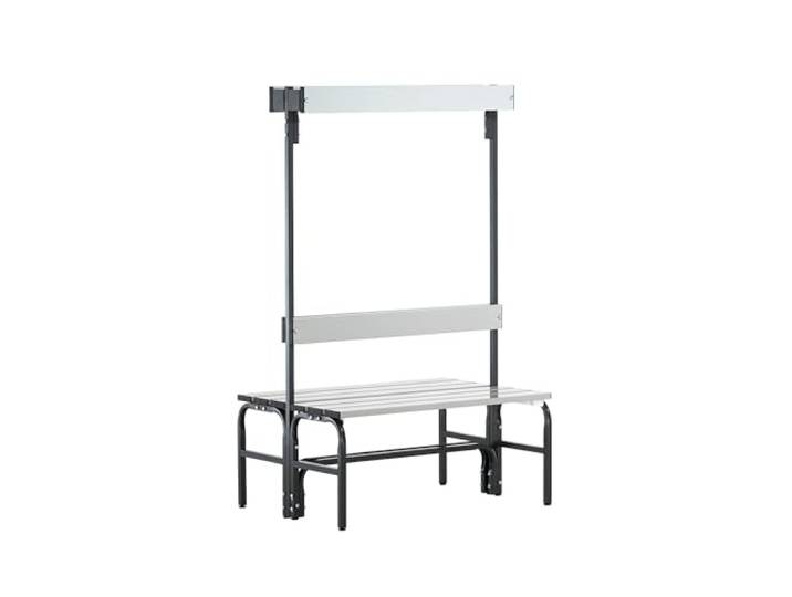 Sypro Umkleidebank mit Lehne Doppelseitig, HxT 1650 x 725 mm, Länge 1015 mm, 6 Haken, anthrazit