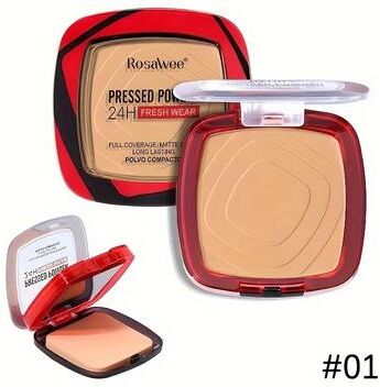 Inspired Finds Matte Full Coverage Pressed Powder Foundation With Puff Applicator 24H Fresh Wear Makeup #01 Light Ivory