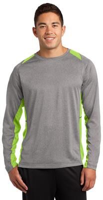 Sport-Tek ST361LS Long Sleeve Heather Colorblock Contender Top in Vintage Heather/Lime Shock size 4XL   Polyester