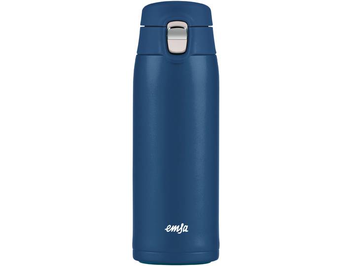 Thermobecher EMSA Travel Mug , blau, H:19,6cm Ø:6,6cm, Edelstahl, Kunststoff, Trinkgefäße, Thermobecher, 0,4L, leicht, Edelstahl, Klappverschluss, 100% dicht, 8h heiß/16h kalt