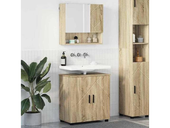 Marron Ensemble de mobilier de salle de bain 2 pcs Chêne Sonoma - Meuble Rangement LV30224