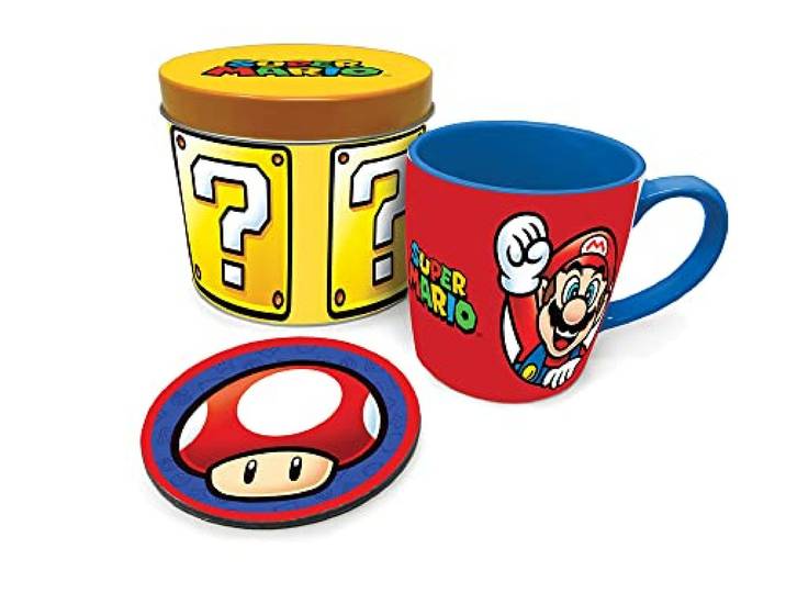 Pyramid International Super Mario cadeauset met mok en onderzetter in herbruikbaar geschenkblik - officiële koopwaar