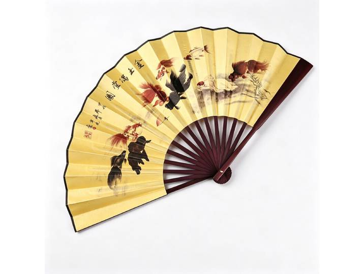 Éventail pliant en bambou chinois, Éventail à main en soie de 10 avec peinture à l'encre de carpe koi dorée, Éventail décoratif d'art traditionnel chinois pour homme et femme, Cadeau chinois
