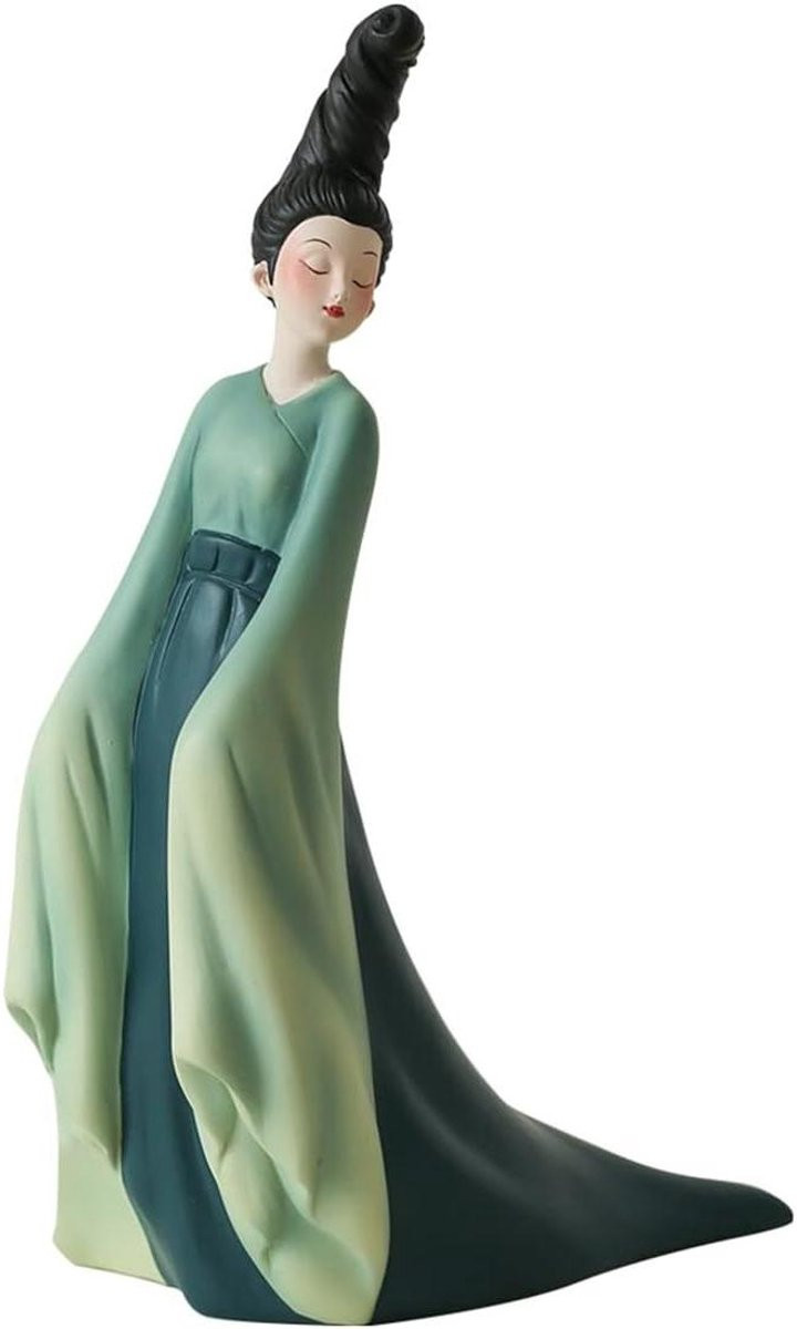 Decoratief beeldje Chinese Dame - Handgesneden resin - Groen - 500 gram