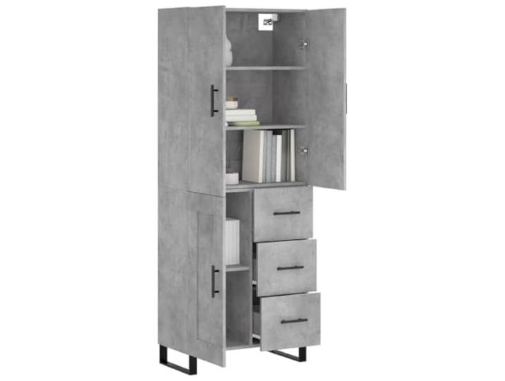 KTHLBRH Anrichte grau Beton 69,5 x 34 x 180 cm Holz mehrschichtig Mit Türen, Metallfüßen, viel Stauraum, Montage erforderlich