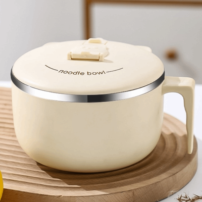 The Handy Homestead Japanese Style Stainless Steel Noodle Bowl With Lid For Dorms And Lunch white