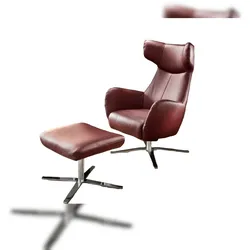 KAWOLA RANDY Drehsessel mit Wippfunktion und Hocker Leder rot